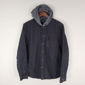 Oakley Hooded Shirt Jacket Mens Large Gray Button Front Zip Chest Pocket Shacket